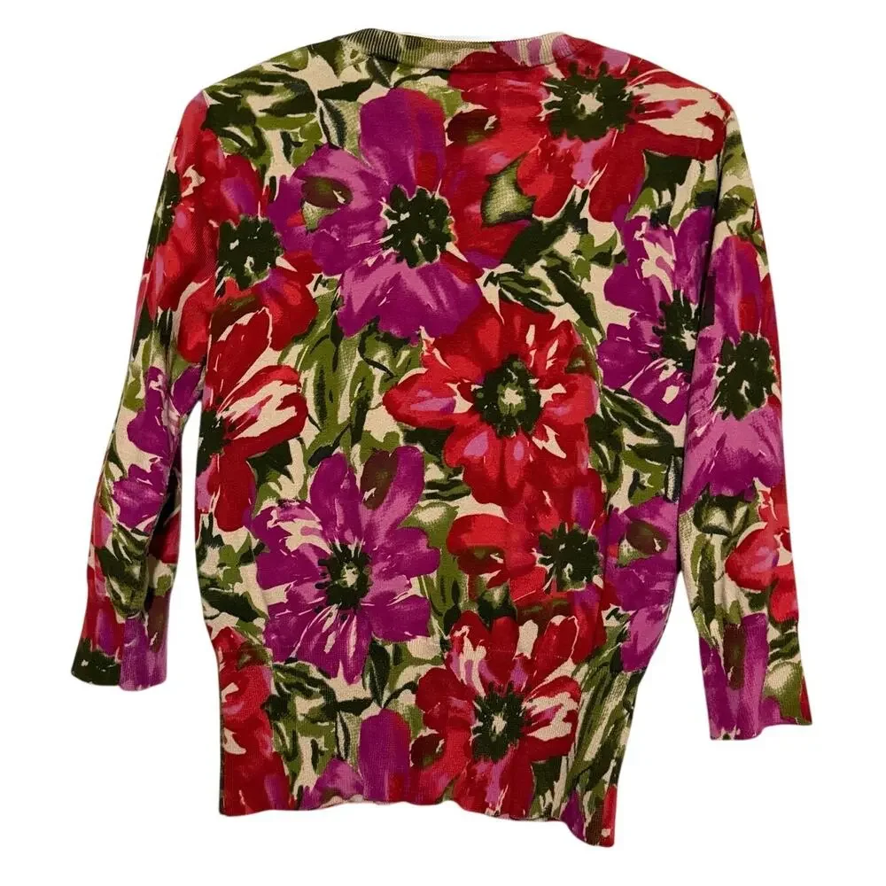 Jones New York Sport Women's Red Purple Long Sleeve Button Front Sweater Size M